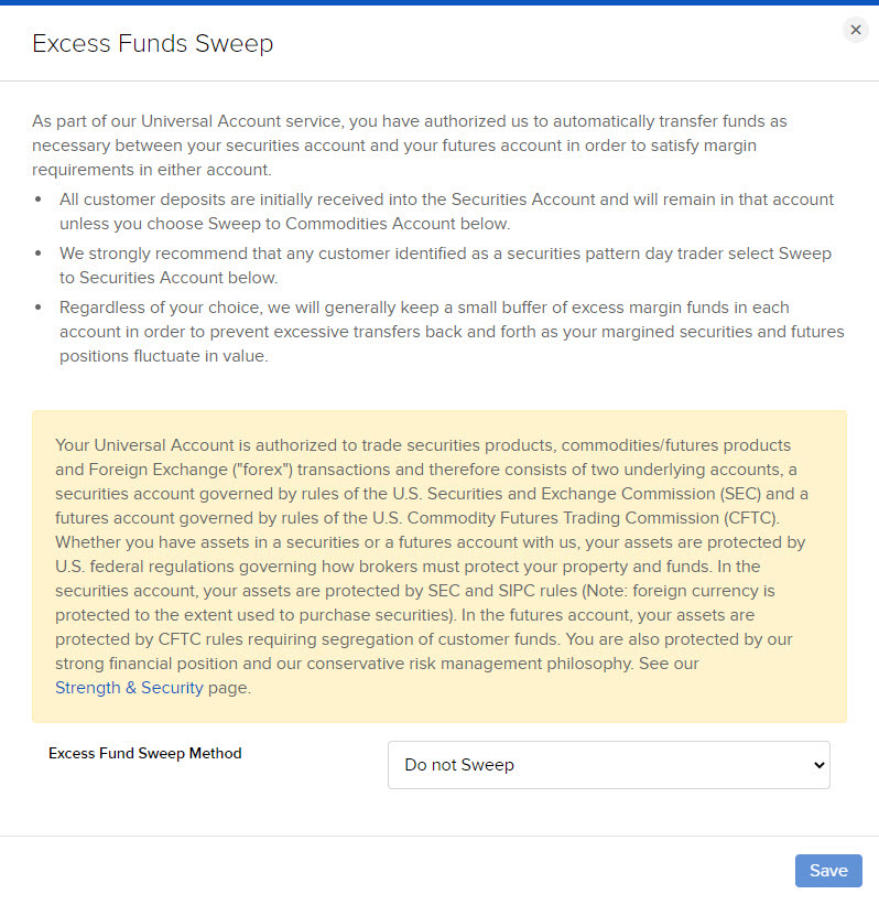 Image of the excess funds sweep panel in portal. 